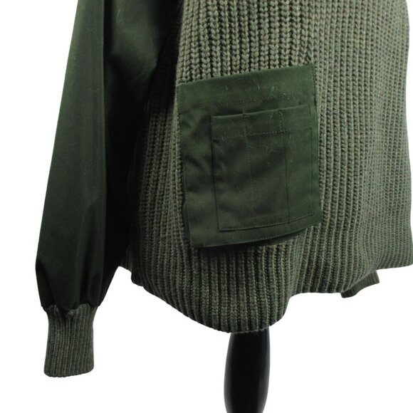 Zara olive Army Green Mixed Material Knit Sweater Mock Neck Utility Size L - Picture 3 of 7